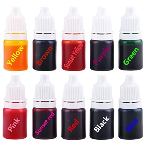 Ktdorns Soap Making Set - 10 Liquid Colors for Soap coloring , Sunset Yellow,Purple Sunset red Pink Yellow Blue Brown Black Green and Red