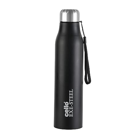 Cello Goldie Prime Stainless Steel Water Bottle, 1000 ml, Set of 1, Black