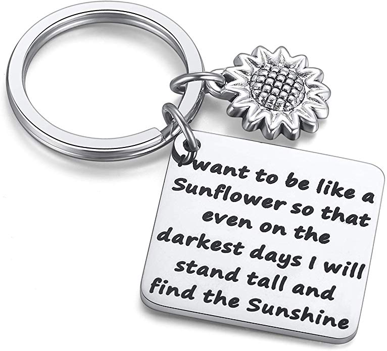 MIXJOY Sunflower Charm Keychain I Want to be Like a Sunflower Floral Key Chain Spiritual Gifts for Women