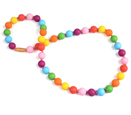 V-TOP Silicone Teething Necklace for Mom to Wear and Baby Chewing, Chewable Necklace for Autism Sensory BPA Free (Colorful)
