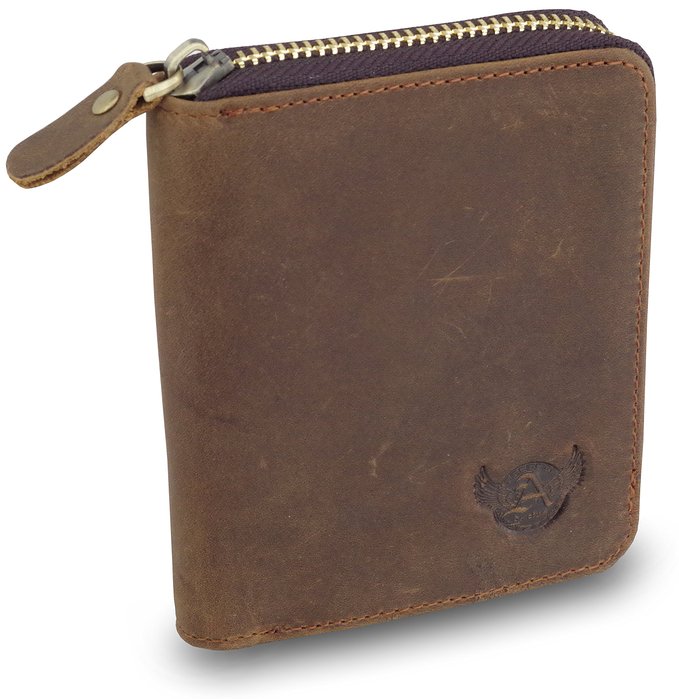 Admetus Men's Genuine Leather Zip-around Wallet with Gift Box