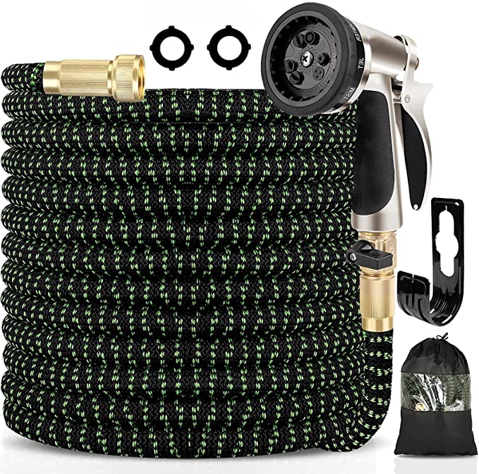 Haliluya Expandable Garden Hose 100ft , Flexible Water Hose with Zinc Alloy 9 Function Spray Nozzle & 4 Layers Latex Inner, No Kink Lightweight Gardening Hose with 3/4" Solid Brass Fittings
