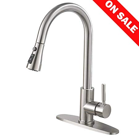 IKEBANA High Arch Pull Down Sprayer Brushed Nickel Kitchen Faucet, Swivel Single Lever Stainless Steel Kitchen Sink Faucet With Deck Plate