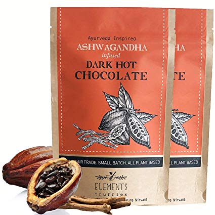 Elements Truffles Ashwagandha Infused Dark Hot Chocolate - All-Natural, Handmade, Small-Batch Dark Hot Chocolate Mix With Ecuadorian, Fair Trade, Organic Cacao Powder - Vegan Hot Cocoa Mix - 16 Ounces
