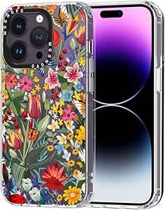 MOSNOVO for iPhone 14 Pro Case, [Buffertech 6.6 ft Drop Impact] [Anti Peel Off] Clear Shockproof TPU Protective Bumper Phone Cases Cover with in The Garden Design for iPhone 14 Pro