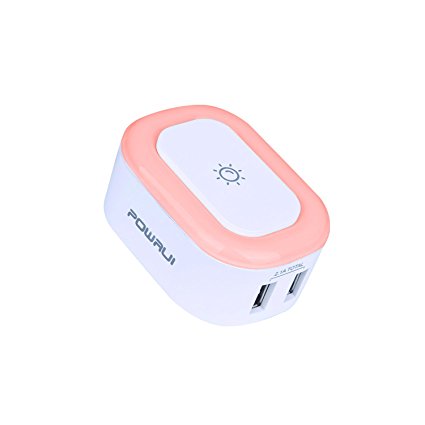 Wall Charger, Charger Adapter, POWRUI Dual USB Ports 10.5W Charger Plug with Touch Night Light Portable Foldable Smart Wall Outlet Plug for smartphone and More Device - Square, UL Certified