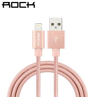 Apple MFI Certified Rock 33ft1M Nylon Braided Tangle-Free Aluminum Casing 8-pin Lightning to USB SyncCharger Cable for iPhone 6s6s Plus66 Plus5s5 iPad 4ProAirMini - Retail - Rose Pink