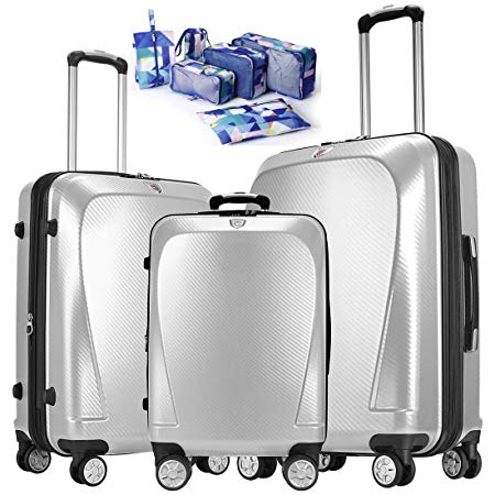 Ginza Travel Anti-scratch PC Material Luggage 3 Piece Sets Lightweight Spinner Suitcase Luggage Expandable（all 20 24 28)