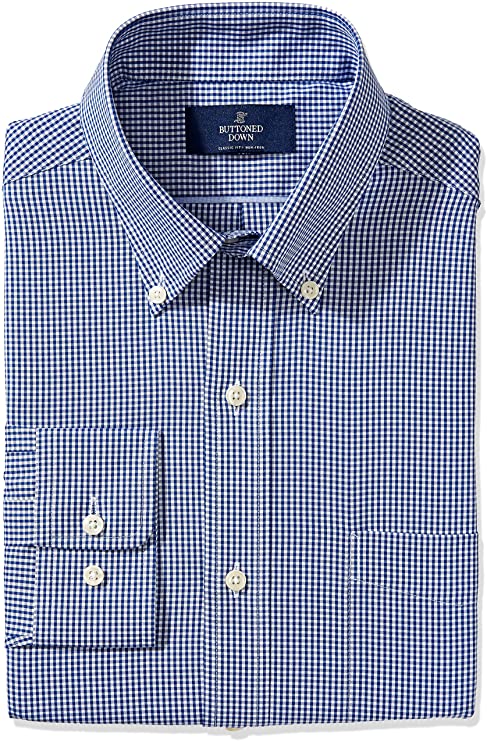 Amazon Brand - Buttoned Down Men's Classic Fit Button Collar Pattern Dress Shirt