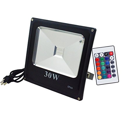 ZHMA 30W RGB LED Flood Light ,Color Changing Waterproof LED Security Light With US 3-Plug & Remote Control for Tree /lake/Garden/Scenic spots