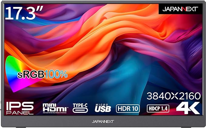 JAPANNEXT 17.3インチ 4K(3840x2160)解像度 モバイルモニター JN-MD-IPS173UHDR USB Type-C miniHDMI sRGB100%