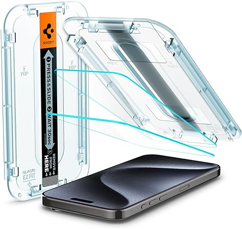 SPIGEN EZ Fit Glas.tR Slim Designed for Apple iPhone 15 Pro Screen Protector (2023)[6.1-inch] Auto Alignment Kit Premium Tempered Glass [2-Pack] - Clear