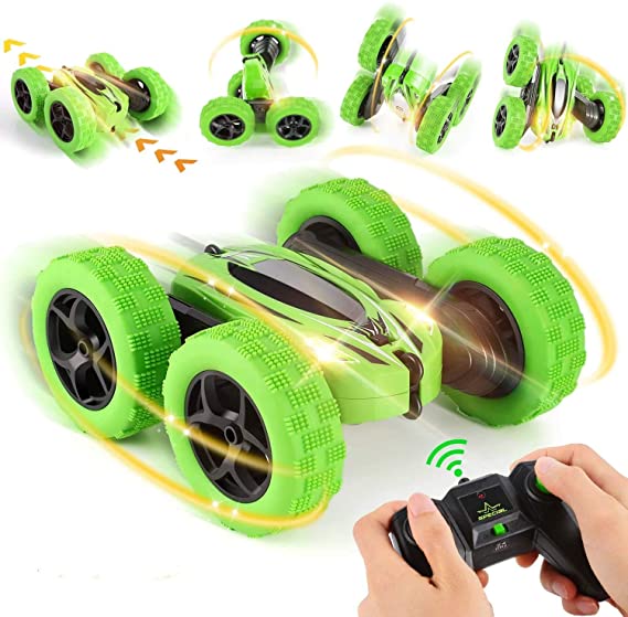 Remote Control Stunt Car，OCDAY RC Cars 4WD Strong Power Double Sided 360 Rotating Tumbling Toy Vehicles, 2.4GHz RC Truck with LED Headlights, Great Gifts Remote Car for Boys Girls Kids – Green