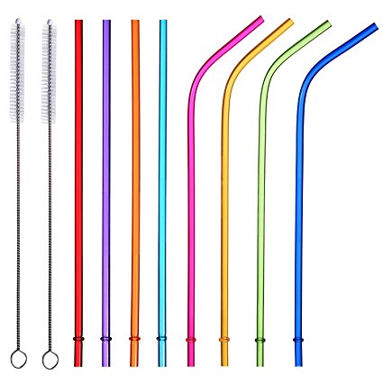 Reusable Straws, 10.5" Long Rainbow Colored Plastic Replacement Straws for 30oz 20oz YETI/RTIC Tumblers, Tervis, Ozark Trail, Starbucks, Mason Jar, Set of 8 with Cleaning Brush