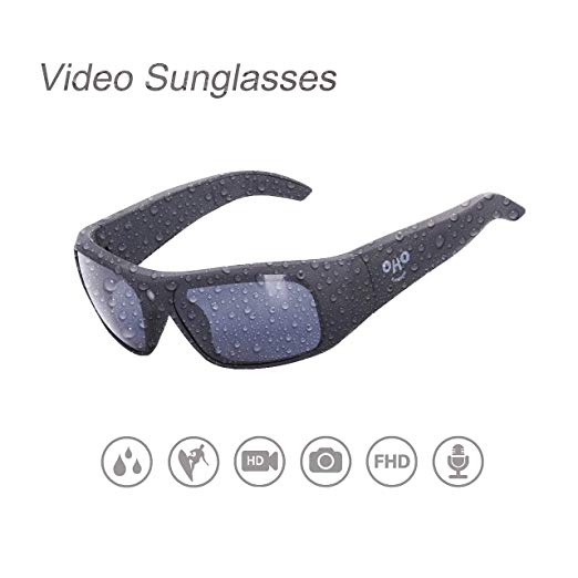 OhO sunshine Waterproof Video Sunglasses,32G Ultra 1080P HD Video Recording Camera and Polarized UV400 Protection Safety Lenses,Unisex Sport Design