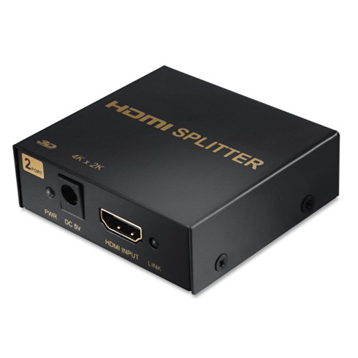 AstroAI 4K 1x2 HDMI Splitter Audio Video Amplifier HDCP Ver 1.4 Certified Support 3D 1080P (1 in 2 out) with Power Adapter
