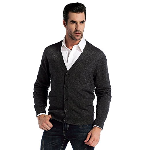 CHAUDER Men’s Relax Fit V-Neck Cardigan Cashmere Wool Blend Button Down with Pockets