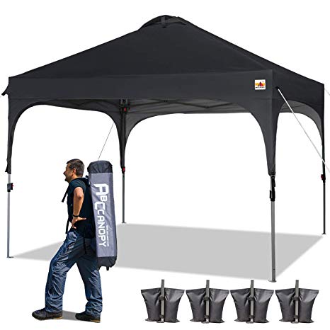 ABCCANOPY 10 x 10 Pop-Up Canopy Tent Beach Canopy Instant Shelter Tents Canopy Popup Outdoor Portable Shade with Wheeled Carry Bag Bonus Extra 4 x Weight Bags, 4 x Ropes& 4 x Stakes, Black