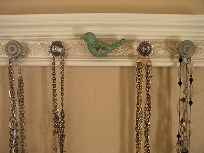 3 sizes available 5, 7 or 9 knobs. Charming Iron Bird is the Centerpiece of this Jewelry Organizer .