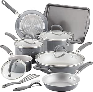 Rachael Ray Create Delicious Nonstick Cookware Induction Pots and Pans Set, 13 Piece - Gray Shimmer