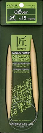 Clover Takumi Bamboo Circular 24-Inch Knitting Needles, Size 15