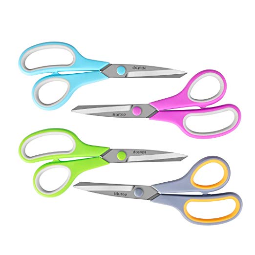 Scissors, Niutop 8" Titanium Bonded Scissors, Multipurpose Shears, Soft Comfort-Grip Handles, Perfect for Office Home School Art Craft Use, Cutting Paper Fabric Photos and More, Set of 4-Pack