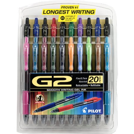 Pilot G2 Retractable Premium Gel Ink Roller Ball Pens Fine Point Pack of 20 Assorted Colors 31294