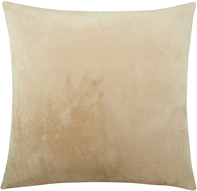 NTBAY Zippered Velvet Square Throw Pillow Cover, Super Soft and Luxury Decorative Euro Pillowcase, 26 x 26 Inches, Khaki