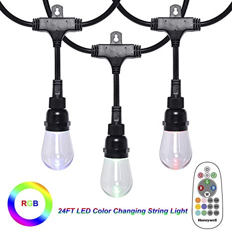 Honeywell Linkable Waterproof LED Indoor Outdoor Color Changing String Light with Remote Control, 24 Ft Commercial Grade Patio Lights Create Cafe Ambience in Your Residential or Commercial Setting