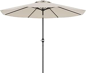 Greesum 9FT Patio Umbrella, Outdoor Market Table Parasol with Push Button Tilt, Crank and 8 Sturdy Ribs for Garden, Lawn,Backyard & Pool, Without Base, Light Beige