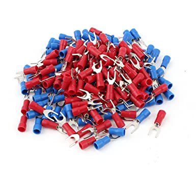 uxcell 22-16 AWG Wire Cable Connector Fork Spade Terminal #8 with 200 Piece, Red/Blue