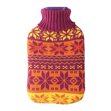 Large 2 Liter Soft Cute Hot Water Bottle Knit Cover - ONLY Cover (2 L, Snowflake)