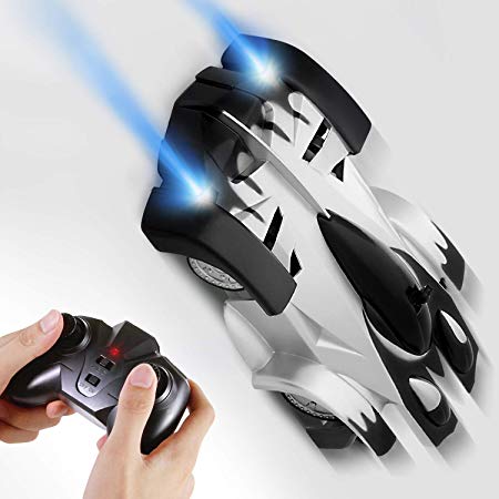 SGILE Remote Control Car Boy Toy Gift, Rechargeable RC Wall Climber Car for Kids Boy Girl Birthday Gift Present with Mini Control Dual Mode 360° Rotating Stunt Car LED Head Gravity-Defying,Black