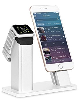 Charging Dock Stand,WOWO Premium Aluminum Charging Dock Station Holder for 38 & 42 mm Apple Watch and iphone7/iphone7plus/iphoneSE/iphone5s/iphone6s/ipone6plus (Silver)