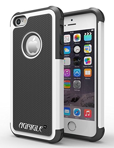 AGRIGLE AB669652 Shock- Absorption / High Impact Resistant Hybrid Dual Layer Armor Defender Full Body Protective Cover Case For iPhone 5/5S/SE (White)