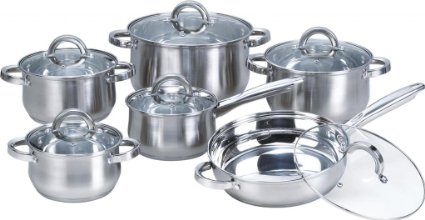 Heim Concept 12-Piece Stainless Steel Cookware Set with Glass Lid Silver