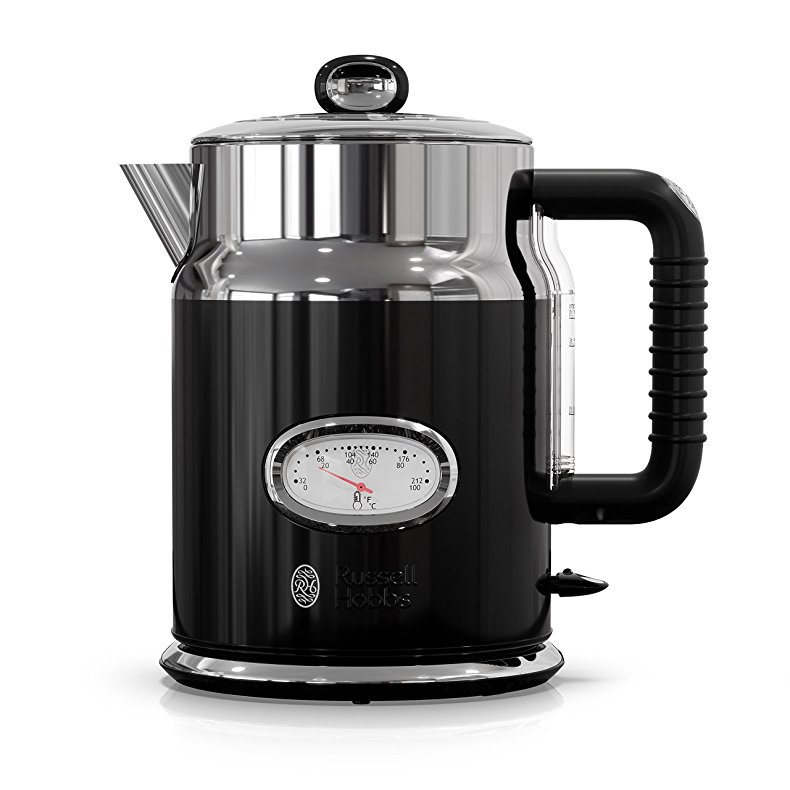 Russell Hobbs Retro Style 1.7L Electric Kettle, Black & Stainless Steel, KE5550BKRC