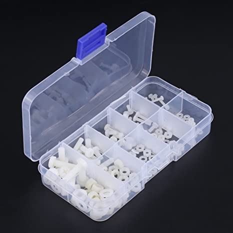 150pcs Nylon Screws Bolts Nuts Washers Fastener Assortment Kit in Box M2 M2.5 M3 M4 M5