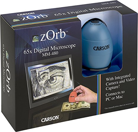 Carson zOrb USB Digital Computer Microscope with 65x Magnification (Based on 21 inch Monitor), Surf Blue