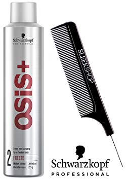 Schwarzkopf OSIS   FREEZE FINISH 2 Strong Hold Hairspray, MEDIUM CONTROL (with Sleek Steel Pin Tail Comb) (9.1 oz/258 g)