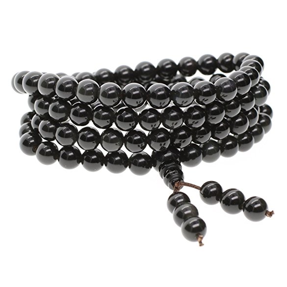 AmorWing 108 Bead Black Onyx Meditation Mala Bracelet,Necklace Gemstone Jewelry