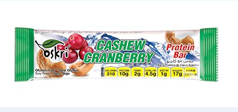 Oskri Protein Bar, Cashew and Cranberries, 1.9-Ounce (Pack of 20)