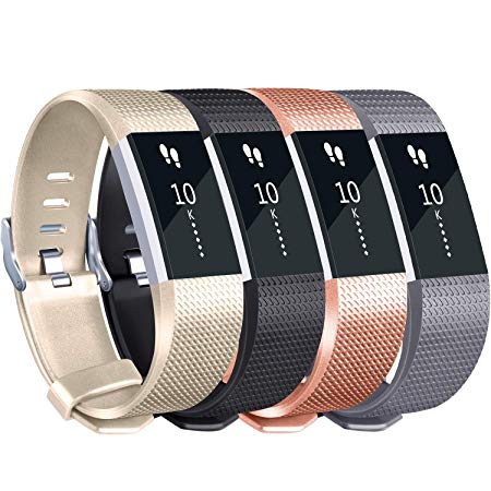 Tobfit Sport Silicone Bands Compatible for Fitbit Charge 2 Classic & Special Edition, 4 Pack