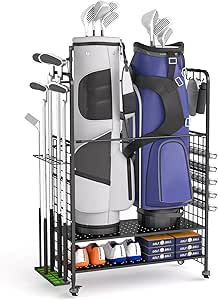 Golf Bag Storage Garage Organizer - Golf Bag Organizer, Golf Club Rack and Golf Equipment Accessories Rack, Golf Bag Stand for Garage, Club, Shed, Basement