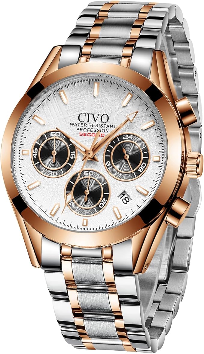 CIVO Watch Men Stylish Chronograph Steel Stainless Wrist Watches Waterproof Analogue Quartz Luminous Date