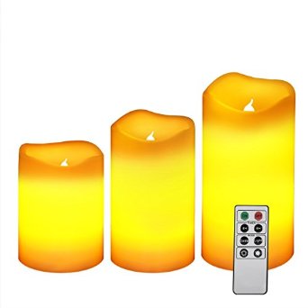 LE® Set of 3 Flickering LED Flameless Candles with Remote Control & Timer, Dimmable, 2 Light Modes, Weatherproof, Yellow, valentine's Decoration, Battery Powered LED Votive Candles, Party, Centerpieces, Suitable for Weddings