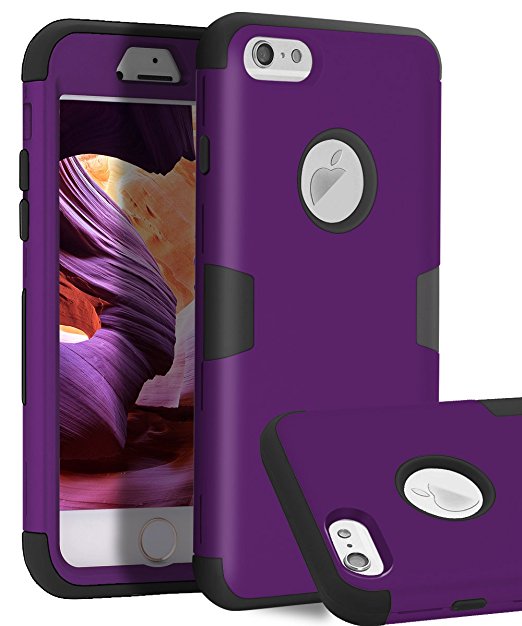 iPhone 6 Case, iPhone 6s Case, TOPSKY Three Layer Heavy Duty High Impact Resistant Hybrid Protective Cover Case For iPhone 6 and iPhone 6S (Only For 4.7"), Purple / Black