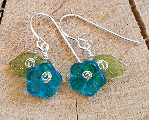 Little Teal Glass Flower Dangle Earrings