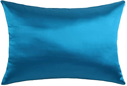 Hodeco Nature Silk Pillowcase Peacock Blue 20x30 Inches Double Sides 100% Mulberry Silk 19 Momme Thick Silk Pillow Cover for Skin and Hair Pillow Sham Cover, Queen 51 X 76CM, 1 Piece
