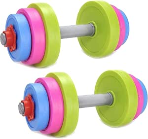 Kids Workout Dumbbell Weights Set - Toddler Toy Gym Equipment for Pretend Play Lifting, Exercise & Fitness - Adjustable Fill with Sand or Water